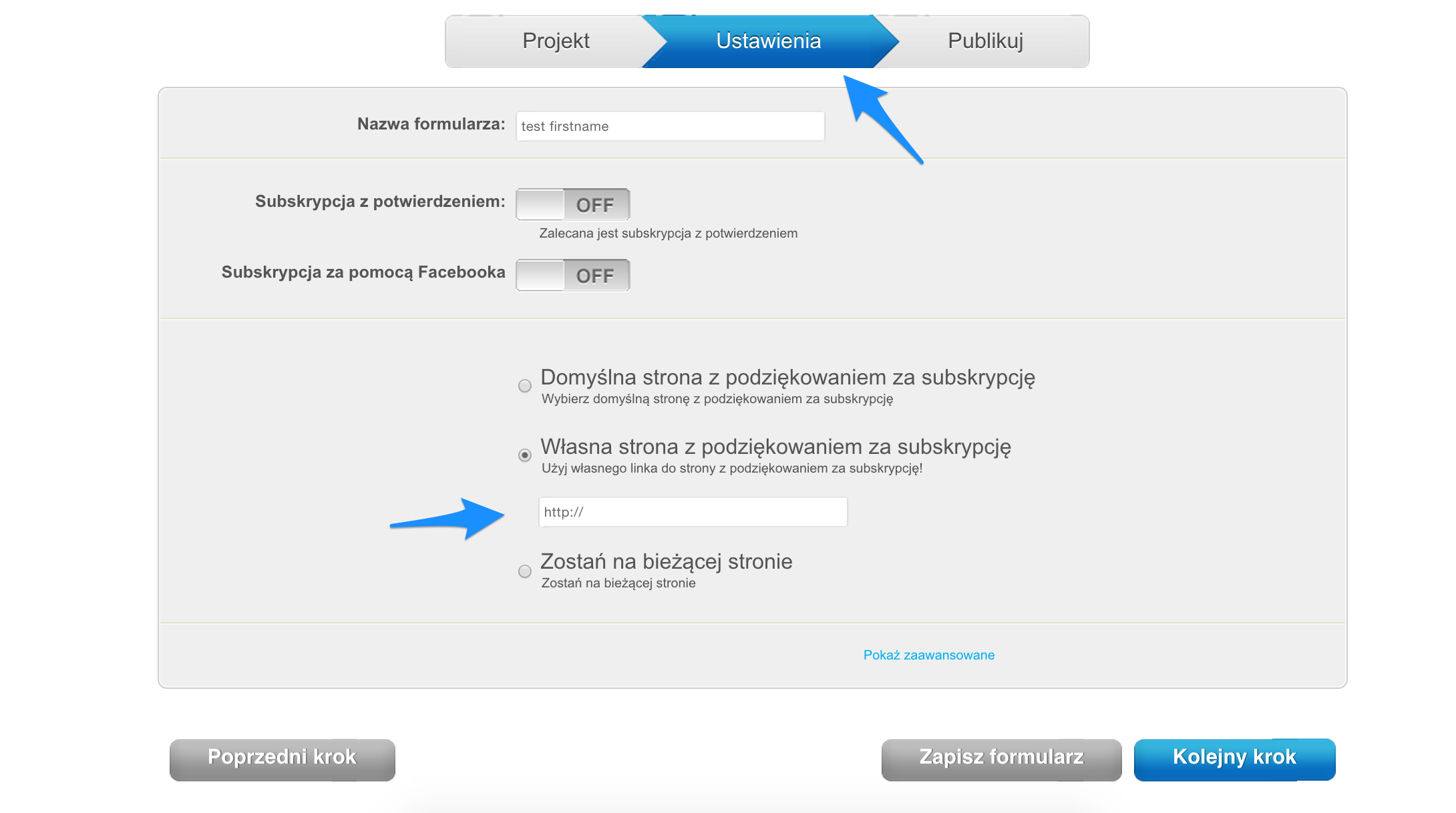 Ustawienia Formularzy Zapisu