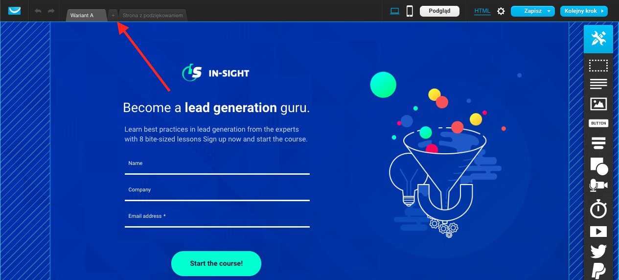 edytor landing page getresponse