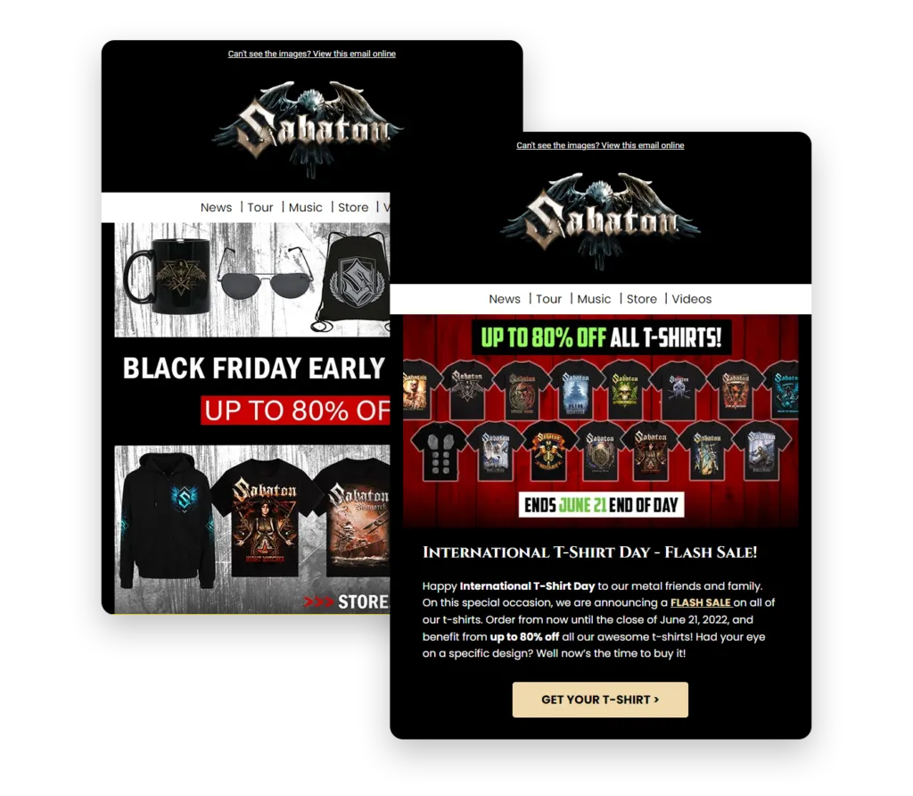 Sabaton promo emails