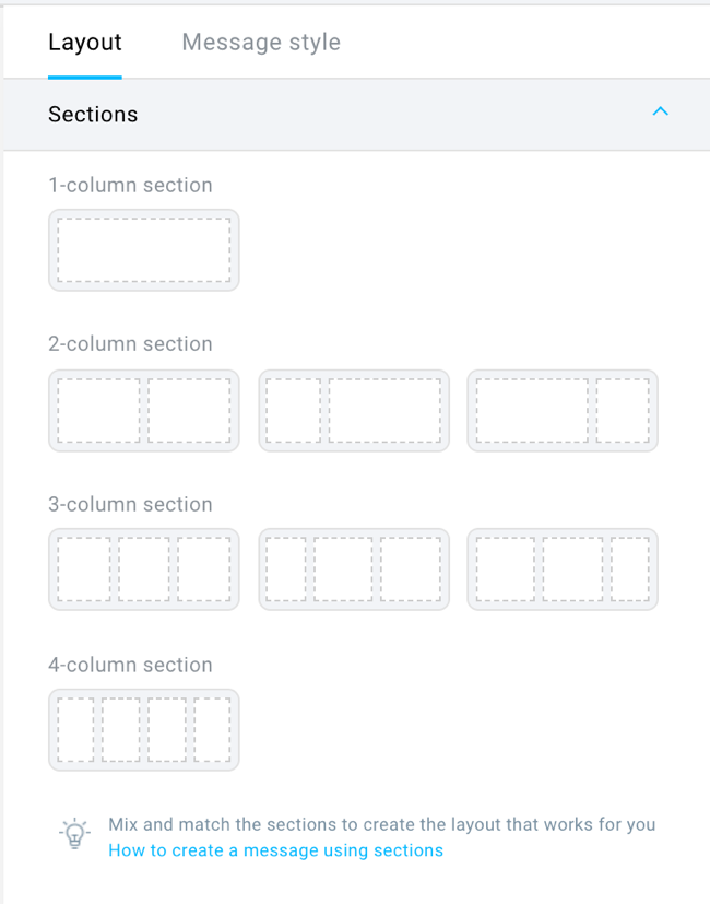 sections in new email creator.