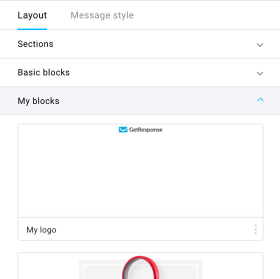 my blocks in the new email creator by getresponse.