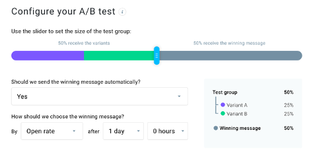 Email campaign AB test setup in GetResponse.