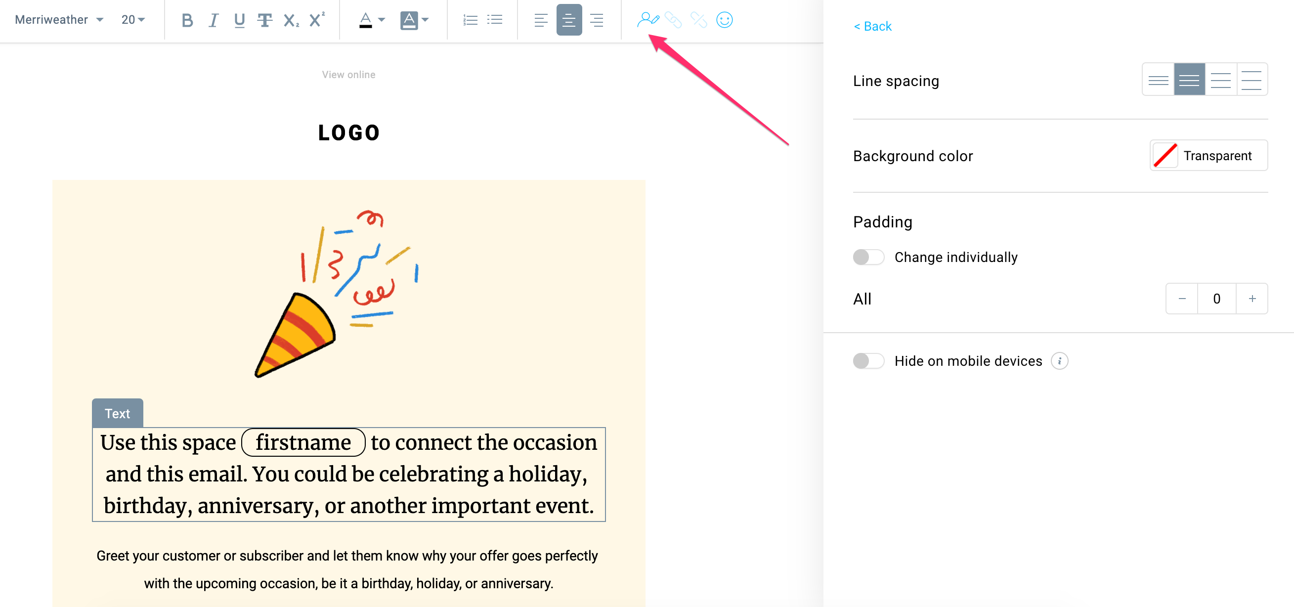 How to personalize the content of your email in GetResponse Email Creator.