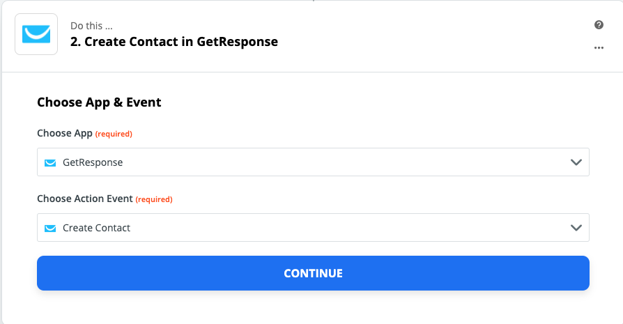 Creating new contact in GetResponse in the zap creation process.