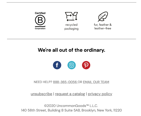 Email footer reminding the audience about the brand's core values.