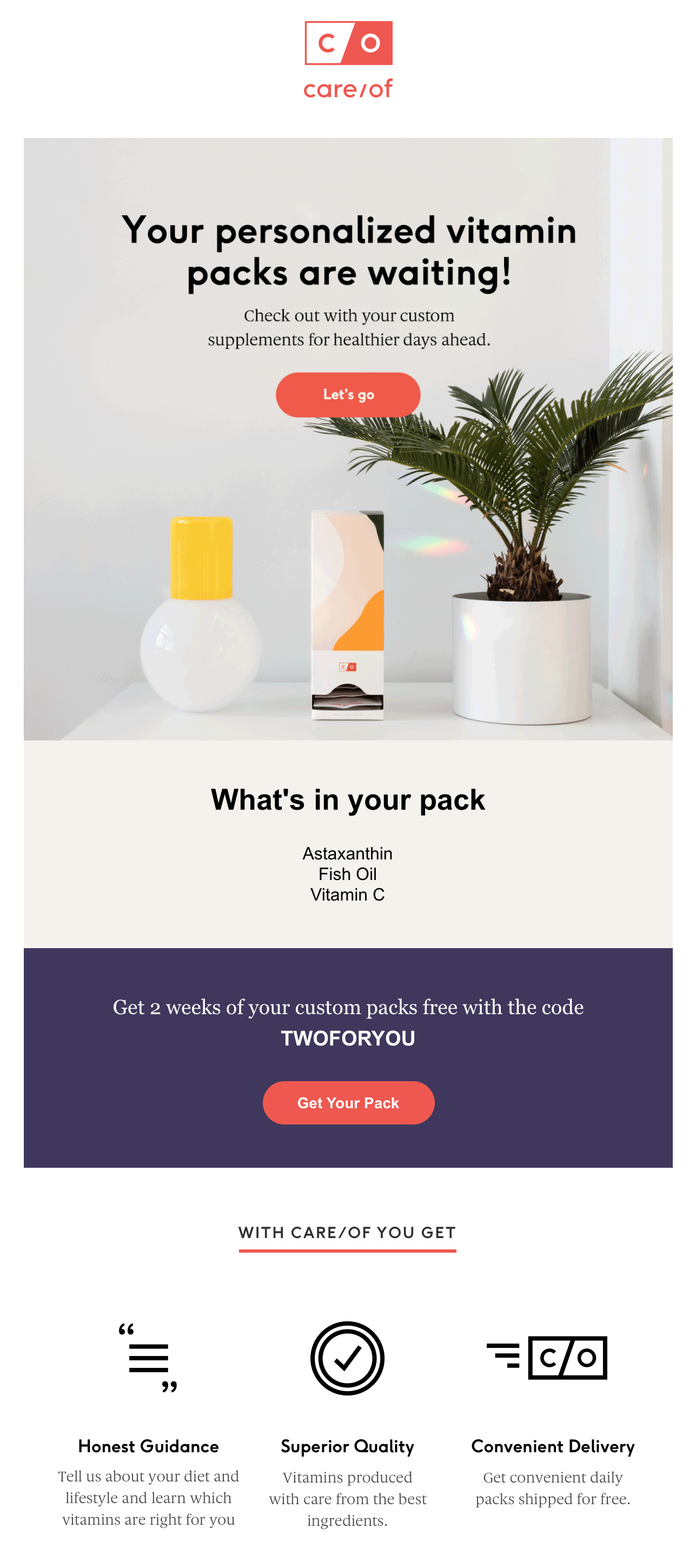 Screenshot of a welcome email with a welcome gift.