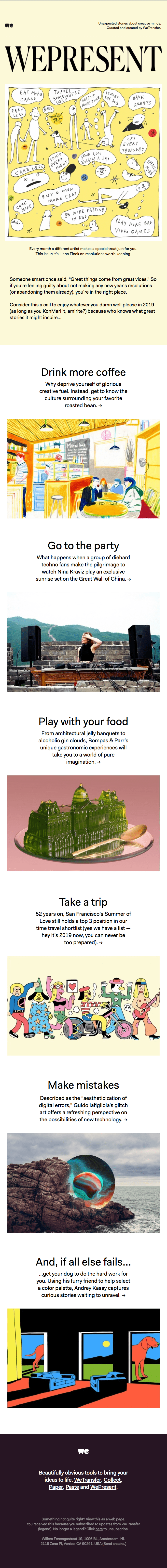 A great New Year's email example from WeTransfer.