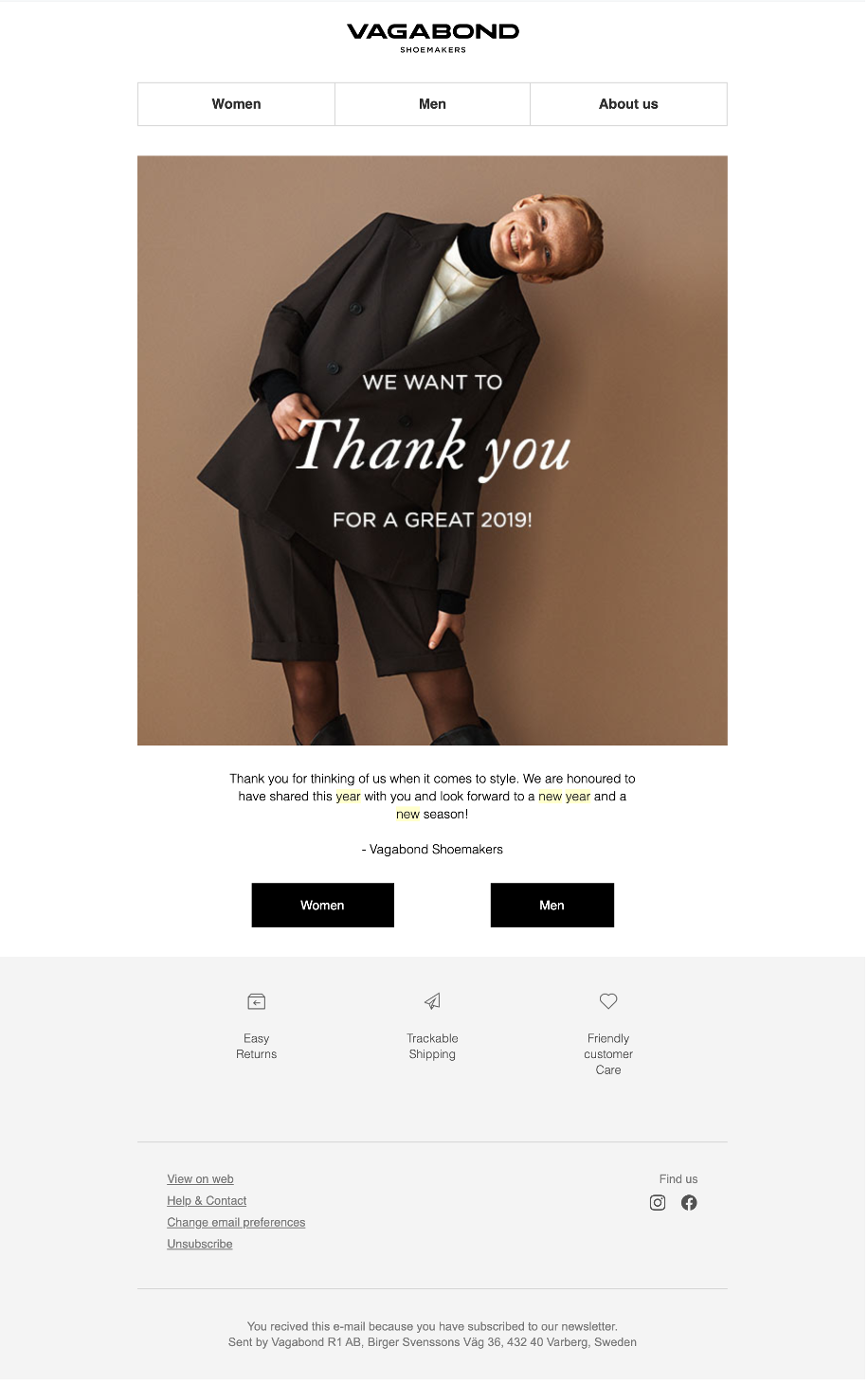 Vagabond's simple New Year's email example.