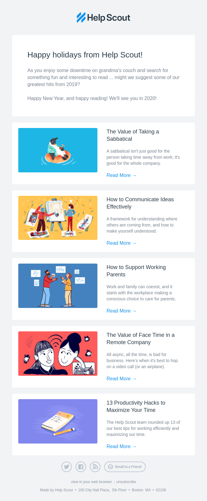 HelpScout's New Year's email example.