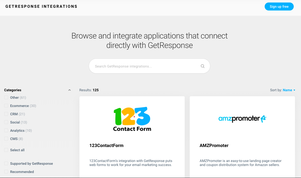 integrazioni e api getresponse