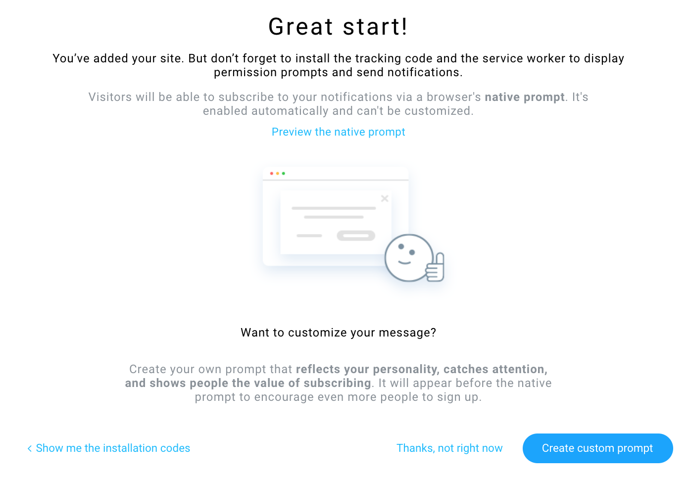 Set up prompts for web push notifications.