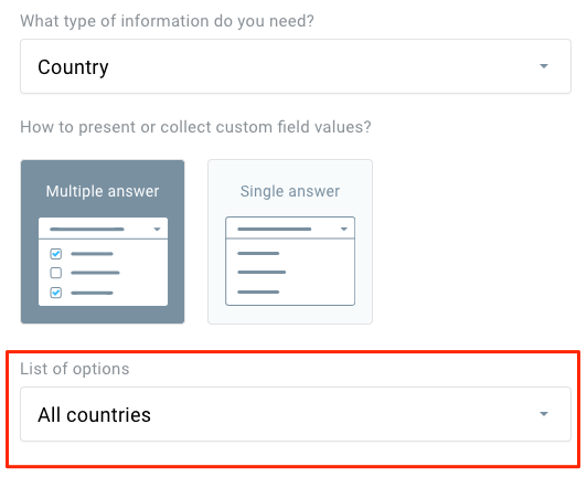 Option to select values from an expandable menu shown