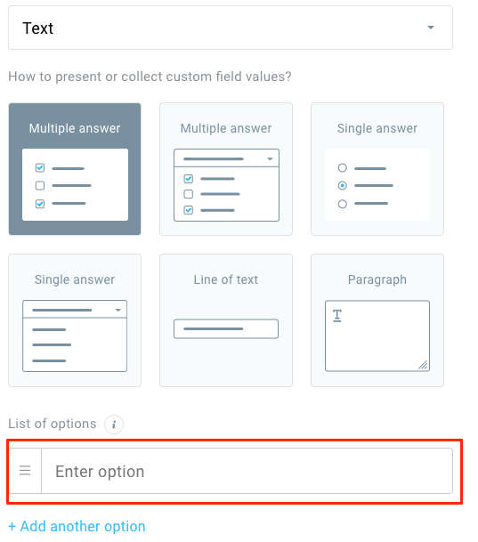 A field to enter values manually shown