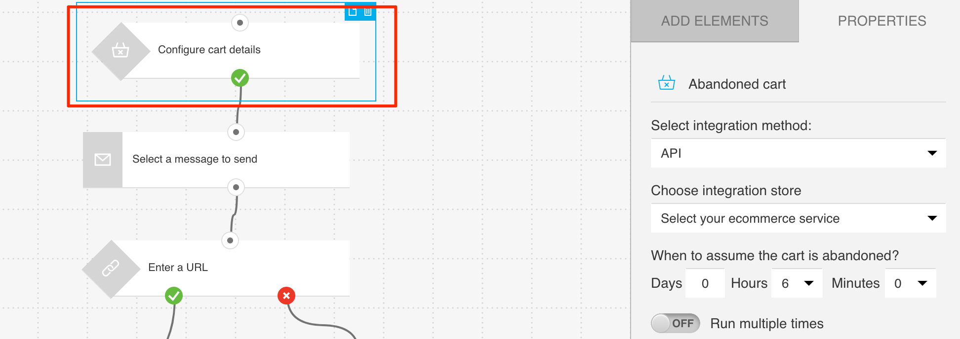 Configuration option for Abandoned cart using API integration
