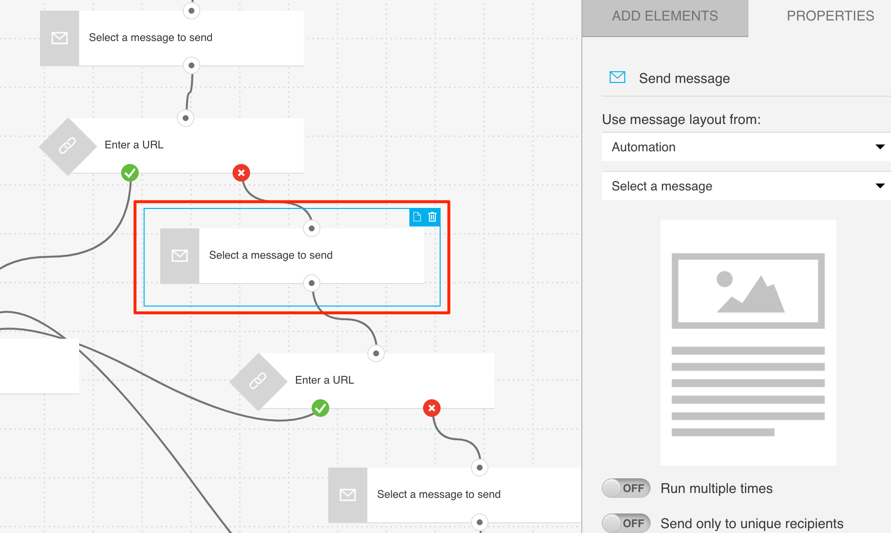 Available options for sending a reminder message shown