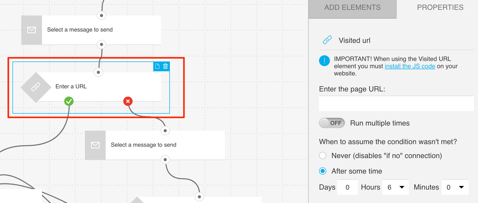 Configuration options for URL visited are shown
