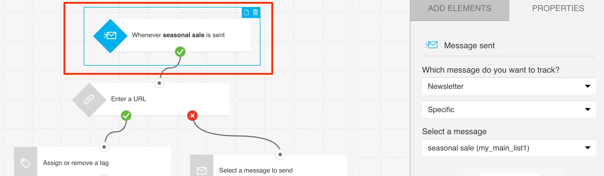 Configuration options for mMessage sent are shown