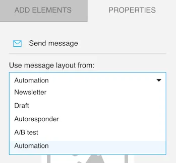 Properties of the send message block.