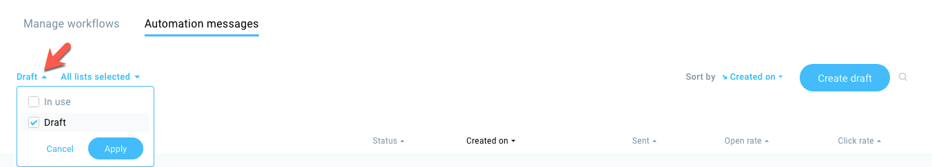 How to filter drafts shown.