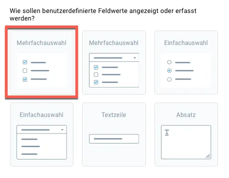 Mehrfachauswahl als Feldtyp gewählt.