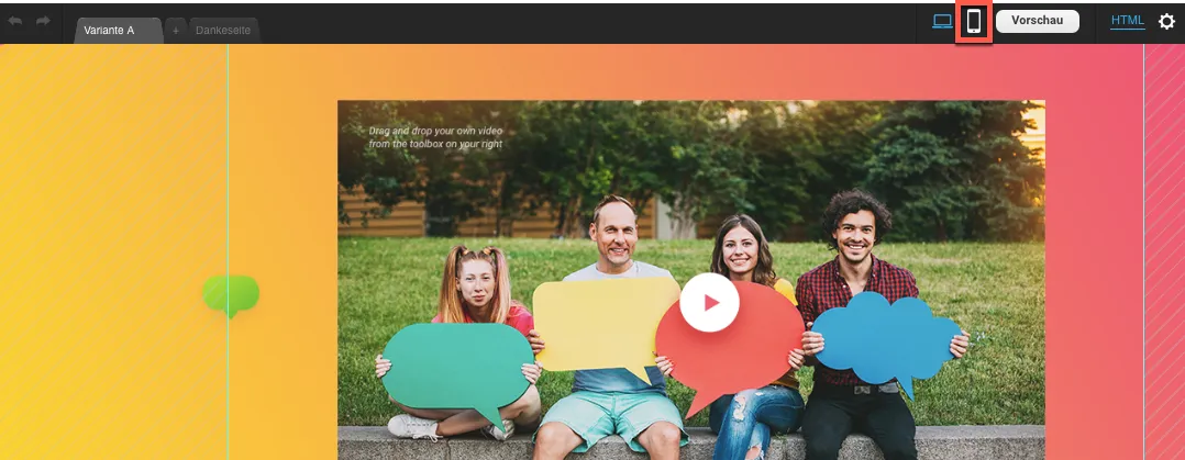 Vorschaubutton im Landing Page Editor.