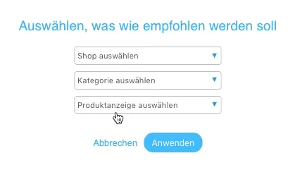 Modul mit Einrichtungsoptionen für den Empfehlungsblock.