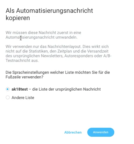 Es wird ein Bestätigungsmodul angezeigt, das eine Nachricht konvertiert.