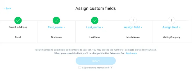 Assigning custom fields.