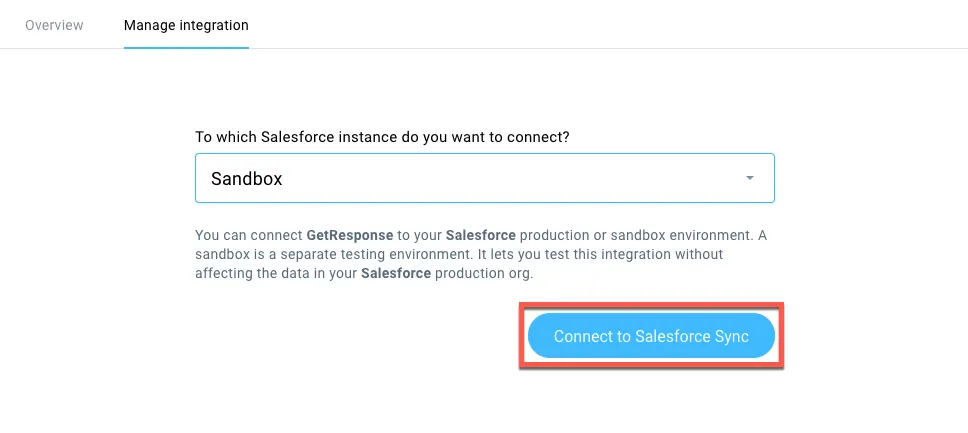 Connect to Salesforce Sync button