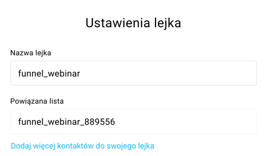 ustawienia lejka