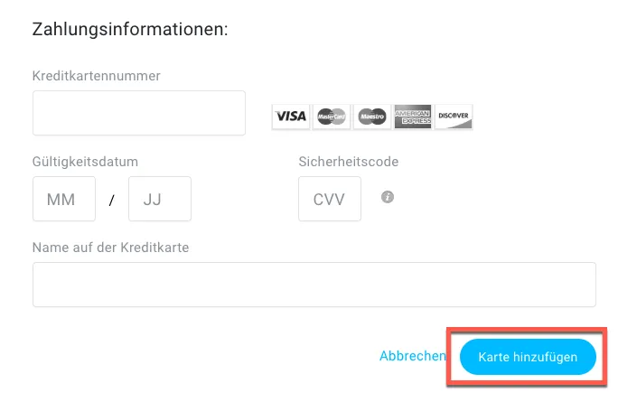 Neue Kreditkarte hinzufügen.