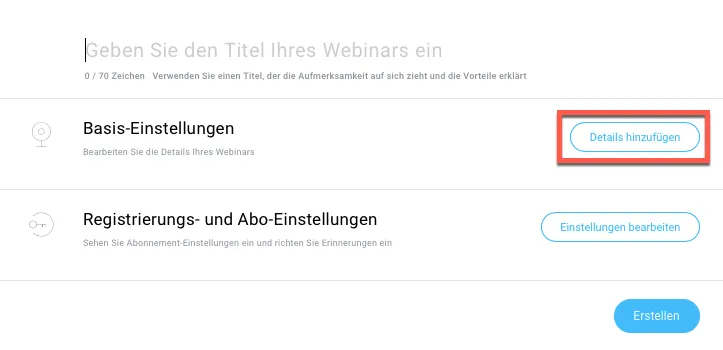 Einstellungen kostenloses Webinar.