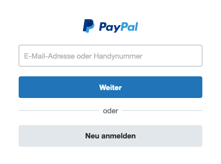 Anmeldung in PayPal.