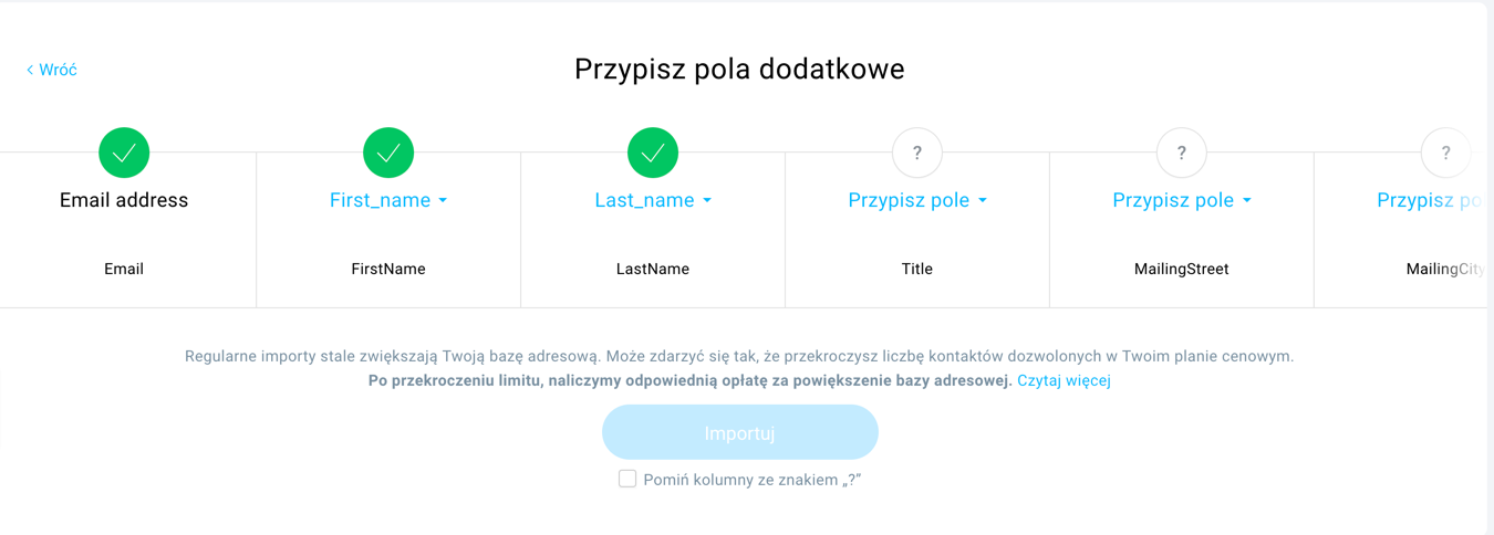 przypisz pole dodatkowe.