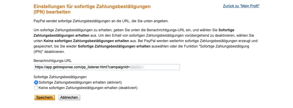 PayPal Benachrichtigung IPN einrichten.