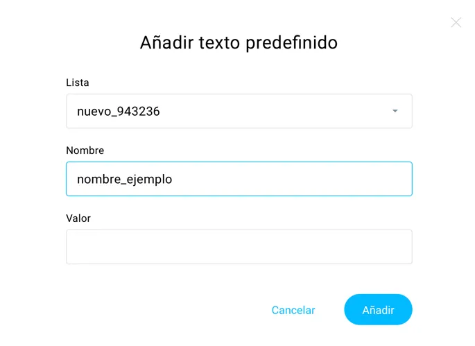 Añadir texto predefinido.