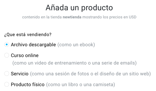 Tipos de producto.