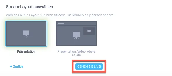 Auswahl Gehen Sie Live.