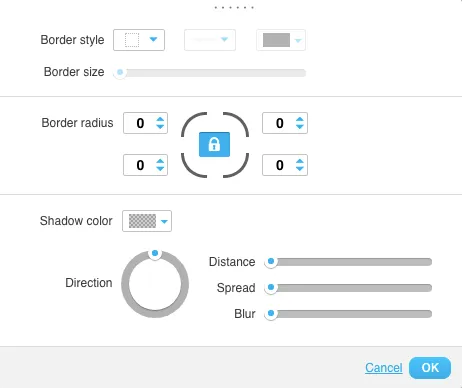 Shadow and border settings.