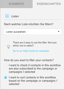 Eigenschaften Listenfilter.