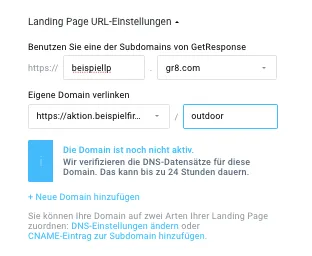 Warnung Domain ist noch nicht aktiv.