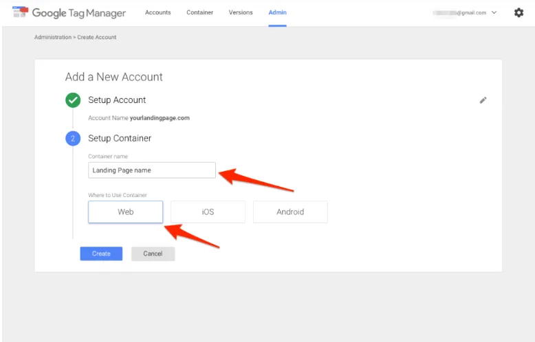 Google Tag Manager Container erstellen.