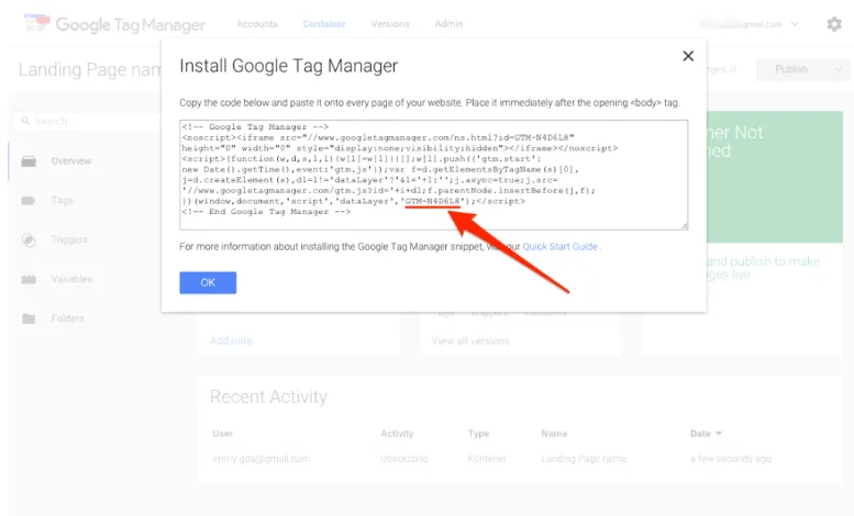 Google Tag Manager Code mit Container ID.