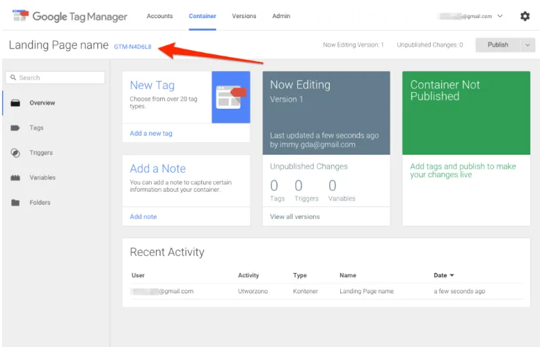 Google Tag Manager Container ID.