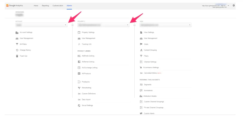 Google Analytics Projektauswahl.