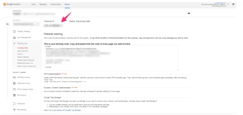 Google Analytics Tracking ID kopieren.