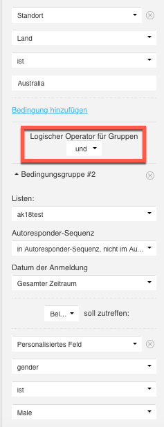 Bedingungen mit der Auswahl Und.