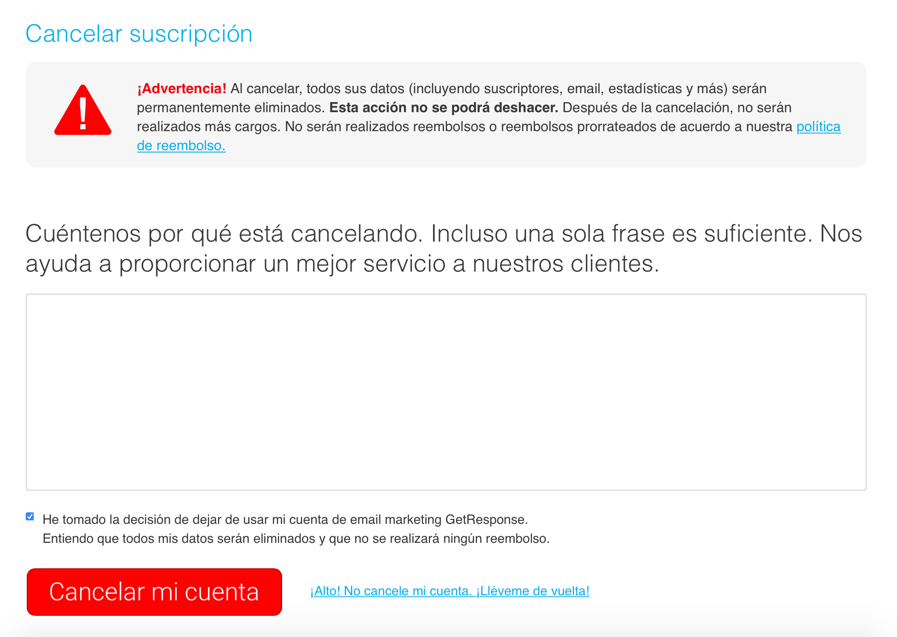 Cancelar suscripción ultimo paso
