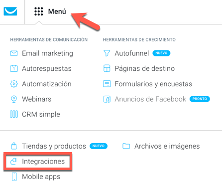 Menu - Integraciones.