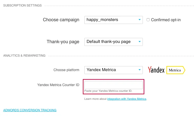 yandex metrica tracking.